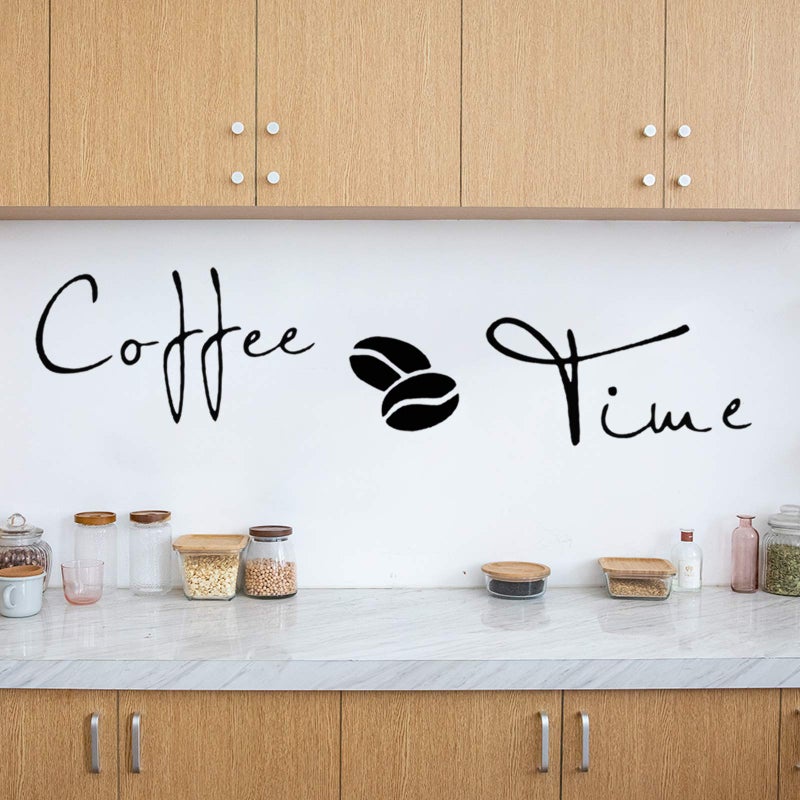 Lnrkai CUNYA 2 Sets Kitchen Wall Decor Stickers, Cups Coffee Time Quotes Decals with Beans Mural, Peel and Stick Wallpaper, DIY Removable Wall Art Decals Mural Posters Home Decor - Image 3